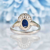 Ellibelle Jewellery Vintage 1973 Dark Sapphire & Diamond 18ct White Gold Cluster Ring