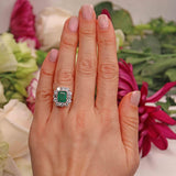 Ellibelle Jewellery Vintage 1973 Emerald & Diamond 18ct Gold Cluster Engagement Ring