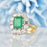 Ellibelle Jewellery Vintage 1973 Emerald & Diamond 18ct Gold Cluster Engagement Ring