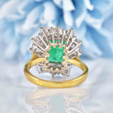 Ellibelle Jewellery Vintage 1973 Emerald & Diamond 18ct Gold Cluster Engagement Ring