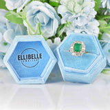 Ellibelle Jewellery Vintage 1973 Emerald & Diamond 18ct Gold Cluster Engagement Ring