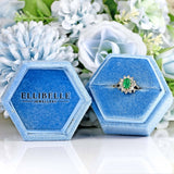 Ellibelle Jewellery Vintage 1973 Emerald & Diamond 18ct Gold Oval Cluster Ring (0.60cts)