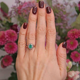 Ellibelle Jewellery Vintage 1973 Emerald & Diamond 18ct Gold Oval Cluster Ring (0.60cts)