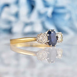 Ellibelle Jewellery Vintage 1973 Sapphire & Diamond 18ct Gold Three-Stone Engagement Ring