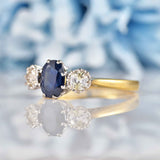 Ellibelle Jewellery Vintage 1973 Sapphire & Diamond 18ct Gold Three-Stone Engagement Ring