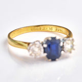 Ellibelle Jewellery Vintage 1973 Sapphire & Diamond 18ct Gold Three-Stone Engagement Ring