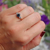 Ellibelle Jewellery Vintage 1973 Sapphire & Diamond 18ct Gold Three-Stone Engagement Ring