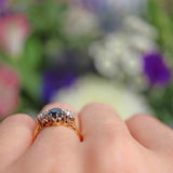 Ellibelle Jewellery Vintage 1973 Sapphire & Diamond 18ct Gold Three-Stone Engagement Ring