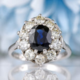 Ellibelle Jewellery Vintage 1973 Sapphire & Diamond 18ct White Gold Cluster Engagement Ring