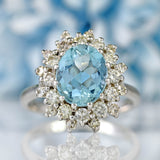 Ellibelle Jewellery Vintage 1974 Aquamarine & Diamond 18ct White Gold Cluster Ring