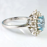 Ellibelle Jewellery Vintage 1974 Aquamarine & Diamond 18ct White Gold Cluster Ring