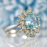 Ellibelle Jewellery Vintage 1974 Aquamarine & Diamond 18ct White Gold Cluster Ring