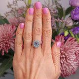Ellibelle Jewellery Vintage 1974 Aquamarine & Diamond 18ct White Gold Cluster Ring