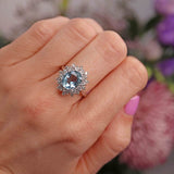 Ellibelle Jewellery Vintage 1974 Aquamarine & Diamond 18ct White Gold Cluster Ring