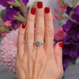 Ellibelle Jewellery Vintage 1974 Emerald & Diamond 18ct Gold Oval Cluster Ring