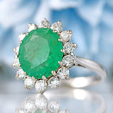 Ellibelle Jewellery Vintage 1974 Emerald & Diamond 18ct White Gold Cluster Engagement Ring