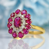 Ellibelle Jewellery Vintage 1974 Ruby & Diamond 18ct Gold Cluster Dress Ring