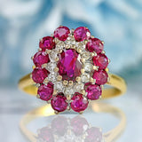 Ellibelle Jewellery Vintage 1974 Ruby & Diamond 18ct Gold Cluster Dress Ring