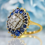 Ellibelle Jewellery Vintage 1974 Sapphire & Diamond 18ct Gold Cluster Ring