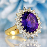 Ellibelle Jewellery Vintage 1975 Amethyst & Diamond 18ct Gold Cluster Ring