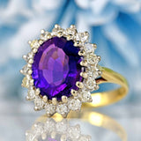 Ellibelle Jewellery Vintage 1975 Amethyst & Diamond 18ct Gold Cluster Ring