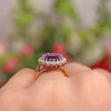 Ellibelle Jewellery Vintage 1975 Amethyst & Diamond 18ct Gold Cluster Ring