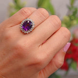 Ellibelle Jewellery Vintage 1975 Amethyst & Diamond 18ct Gold Cluster Ring