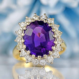 Ellibelle Jewellery Vintage 1975 Amethyst & Diamond 18ct Gold Cluster Ring