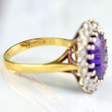 Ellibelle Jewellery Vintage 1975 Amethyst & Diamond 18ct Gold Cluster Ring