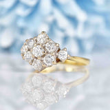 Ellibelle Jewellery Vintage 1975 Diamond 18ct Gold Daisy Cluster Ring (1.35cts)