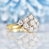 Ellibelle Jewellery Vintage 1975 Diamond 18ct Gold Daisy Cluster Ring (1.35cts)