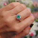 Ellibelle Jewellery Vintage 1975 Emerald & Diamond White Gold Cluster Ring