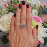Ellibelle Jewellery Vintage 1975 Emerald & Diamond White Gold Cluster Ring