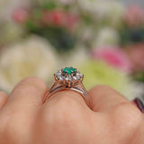 Ellibelle Jewellery Vintage 1975 Emerald & Diamond White Gold Cluster Ring