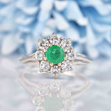 Ellibelle Jewellery Vintage 1975 Emerald & Diamond White Gold Cluster Ring