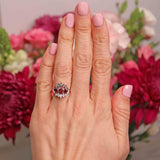 Ellibelle Jewellery Vintage 1975 Garnet & Diamond 18ct White Gold Statement Ring