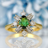 Ellibelle Jewellery Vintage 1975 Green Tourmaline & Diamond 18ct Gold Ring