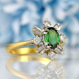 Ellibelle Jewellery Vintage 1975 Green Tourmaline & Diamond 18ct Gold Ring