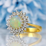 Ellibelle Jewellery Vintage 1975 Opal & Diamond 18ct Gold Cluster Ring