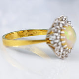Ellibelle Jewellery Vintage 1975 Opal & Diamond 18ct Gold Cluster Ring