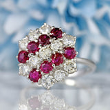Ellibelle Jewellery Vintage 1975 Ruby & Diamond 18ct White Gold Cluster Ring