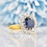 Ellibelle Jewellery Vintage 1975 Sapphire & Diamond 18ct Gold Oval Cluster Ring