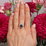 Ellibelle Jewellery Vintage 1975 Sapphire & Diamond 18ct Gold Oval Cluster Ring