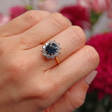 Ellibelle Jewellery Vintage 1975 Sapphire & Diamond 18ct Gold Oval Cluster Ring