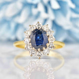 Ellibelle Jewellery Vintage 1975 Sapphire & Diamond 18ct Gold Oval Cluster Ring