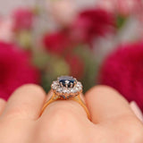 Ellibelle Jewellery Vintage 1975 Sapphire & Diamond 18ct Gold Oval Cluster Ring