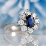 Ellibelle Jewellery Vintage 1975 Sapphire & Diamond 18ct White Gold Cluster Engagement Ring