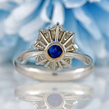Ellibelle Jewellery Vintage 1975 Sapphire & Diamond 18ct White Gold Cluster Engagement Ring