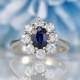 Ellibelle Jewellery Vintage 1975 Sapphire & Diamond 18ct White Gold Cluster Engagement Ring