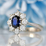 Ellibelle Jewellery Vintage 1975 Sapphire & Diamond 18ct White Gold Cluster Engagement Ring